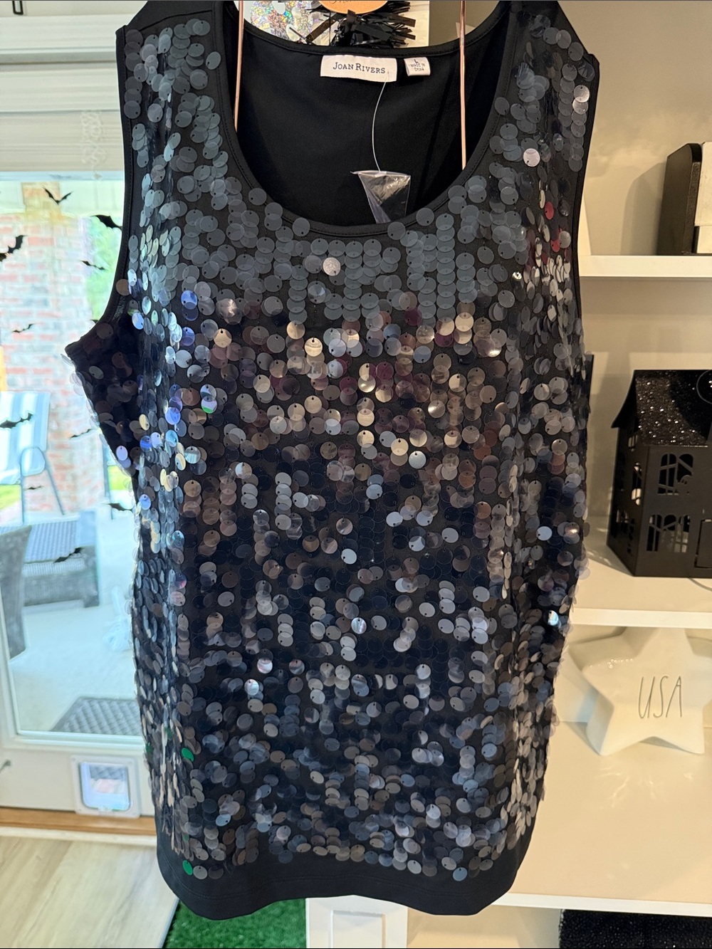 Joan Rivers Black Sequin Scoop Neck Tank